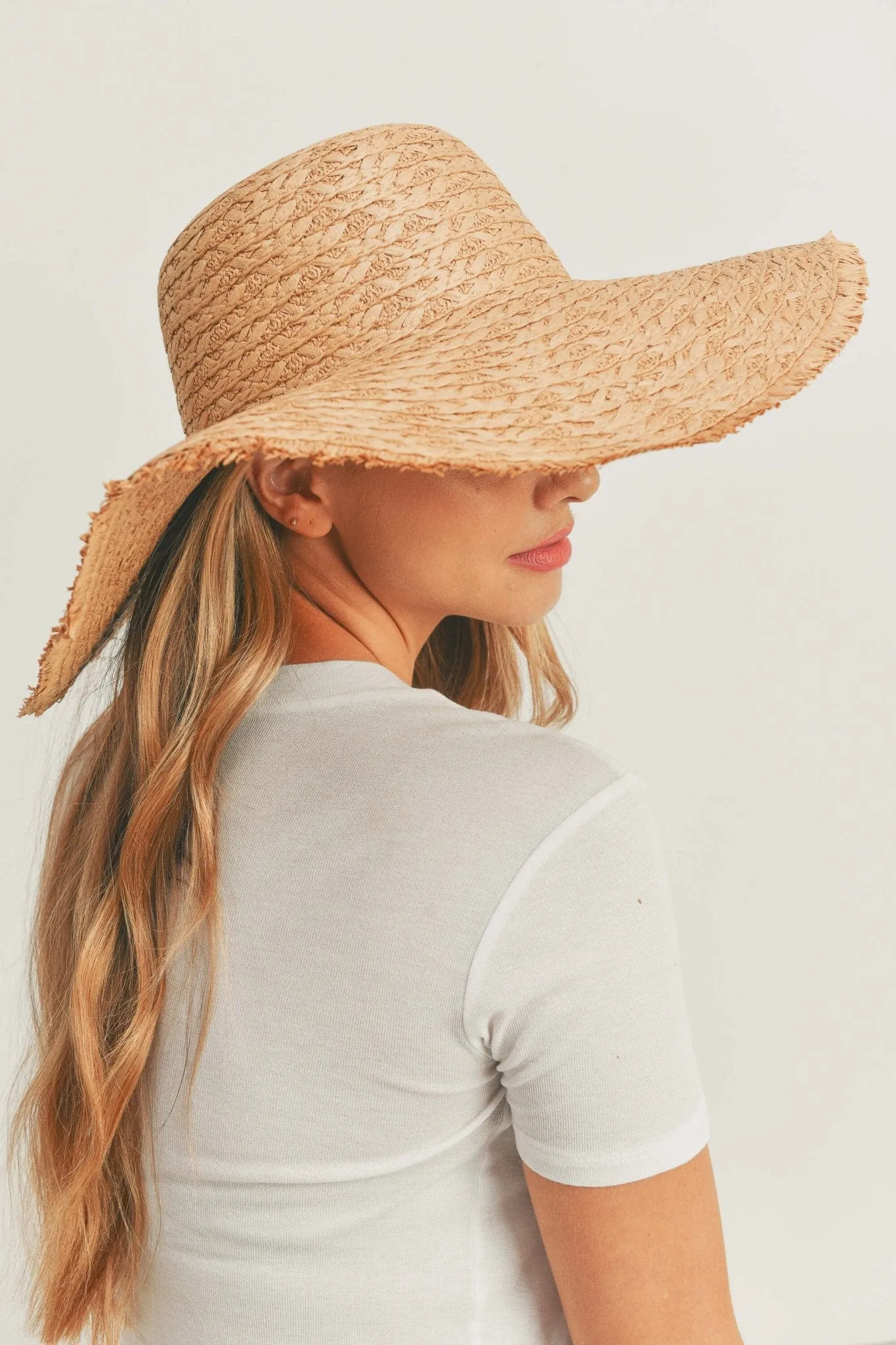 MH0095 Floppy Straw Sun Hat with Frayed Edges