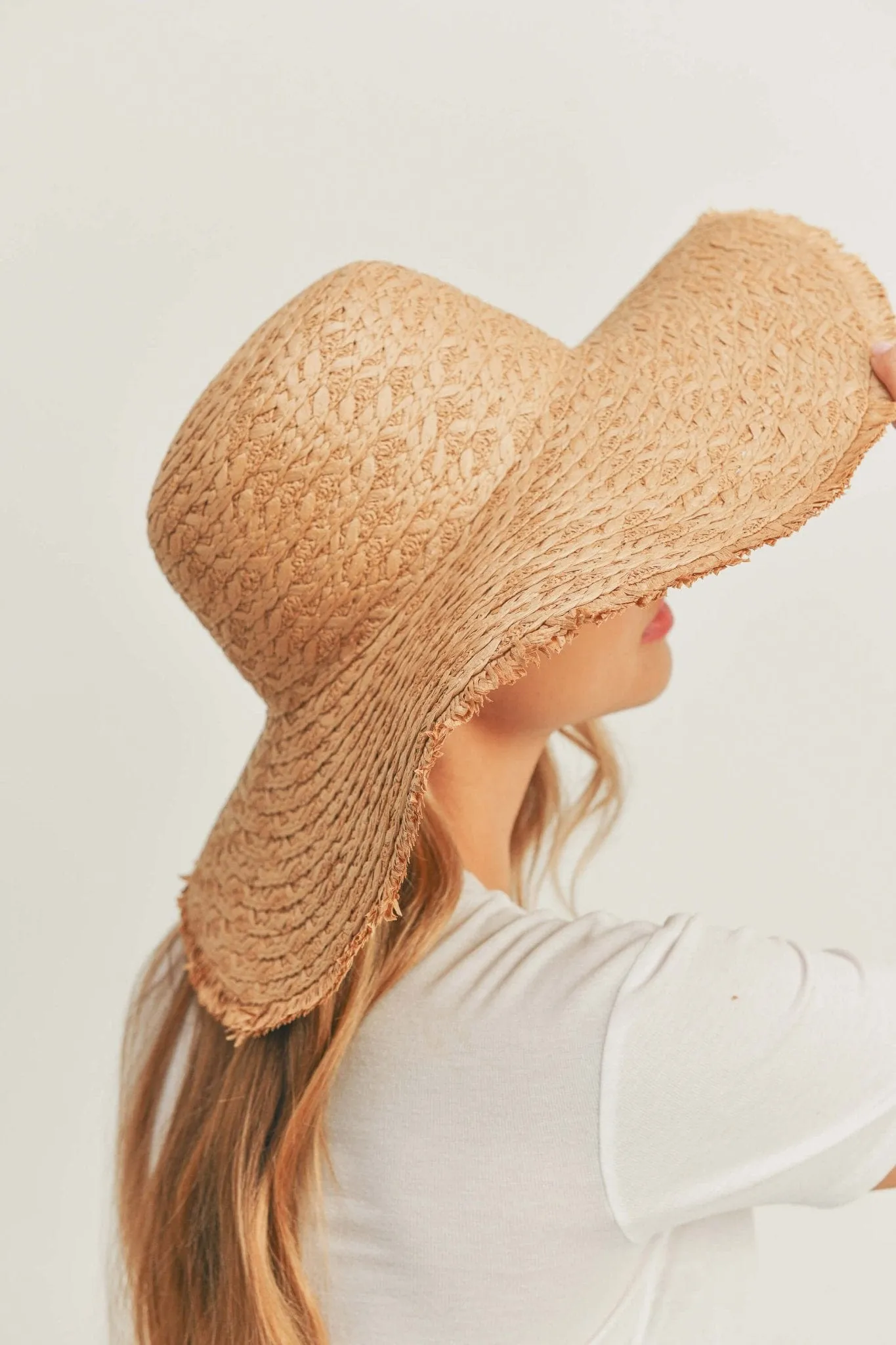 MH0095 Floppy Straw Sun Hat with Frayed Edges