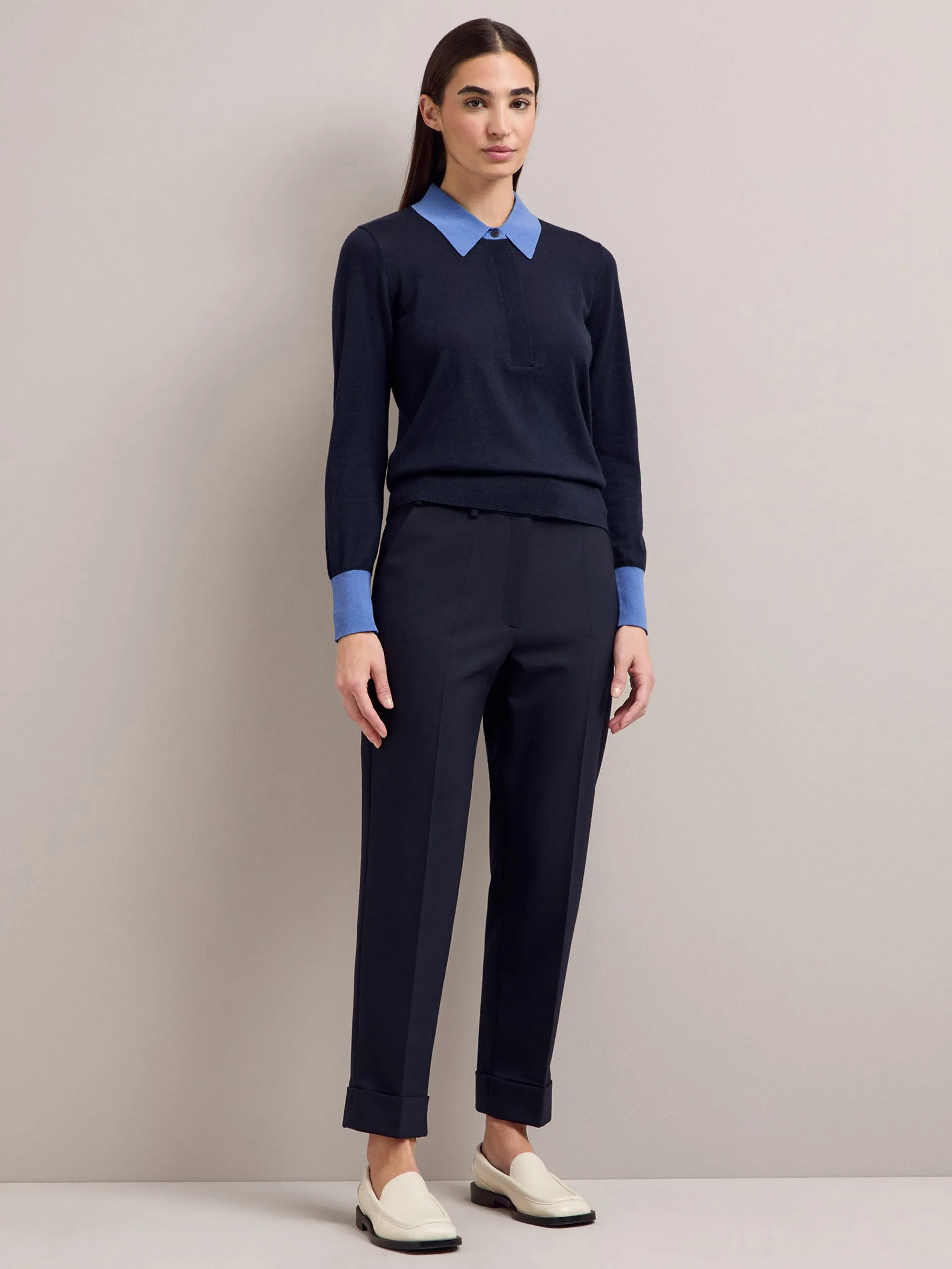 Navy blue colour block Josie silk blend jumper