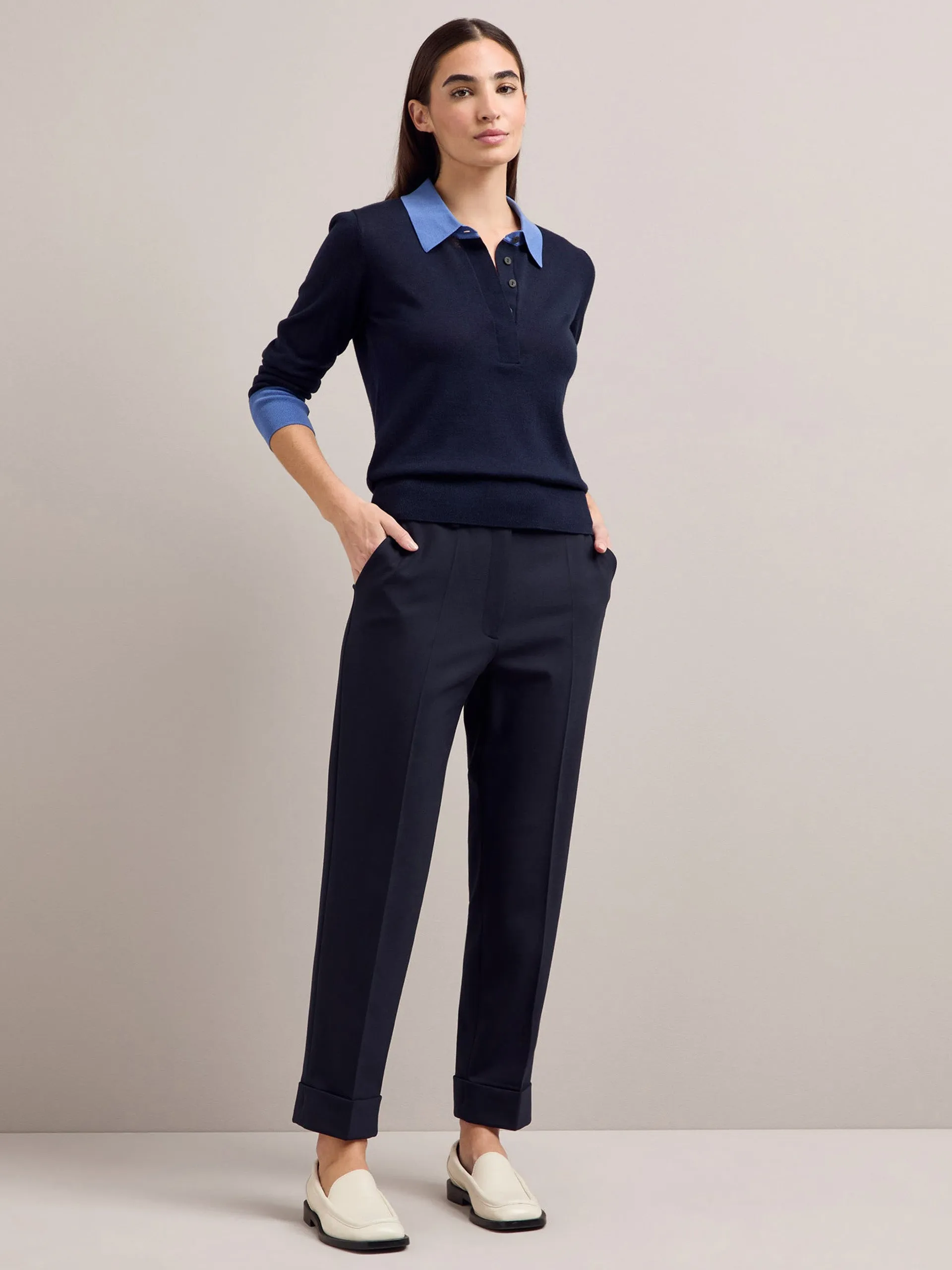 Navy blue colour block Josie silk blend jumper