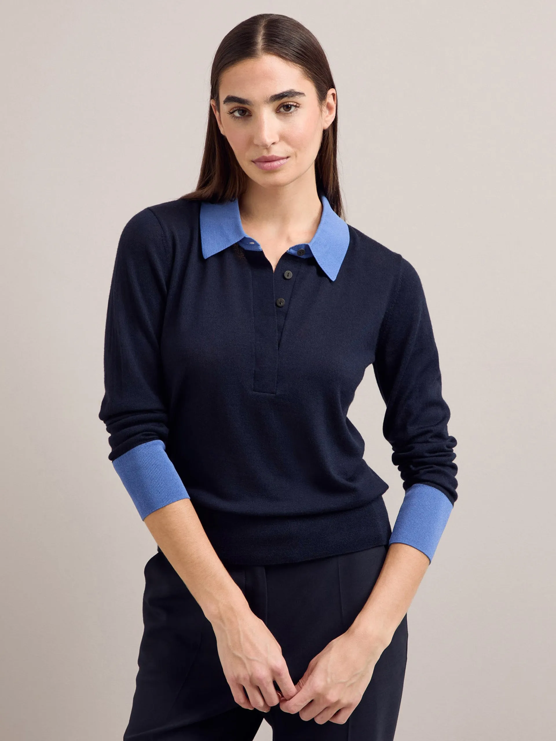 Navy blue colour block Josie silk blend jumper