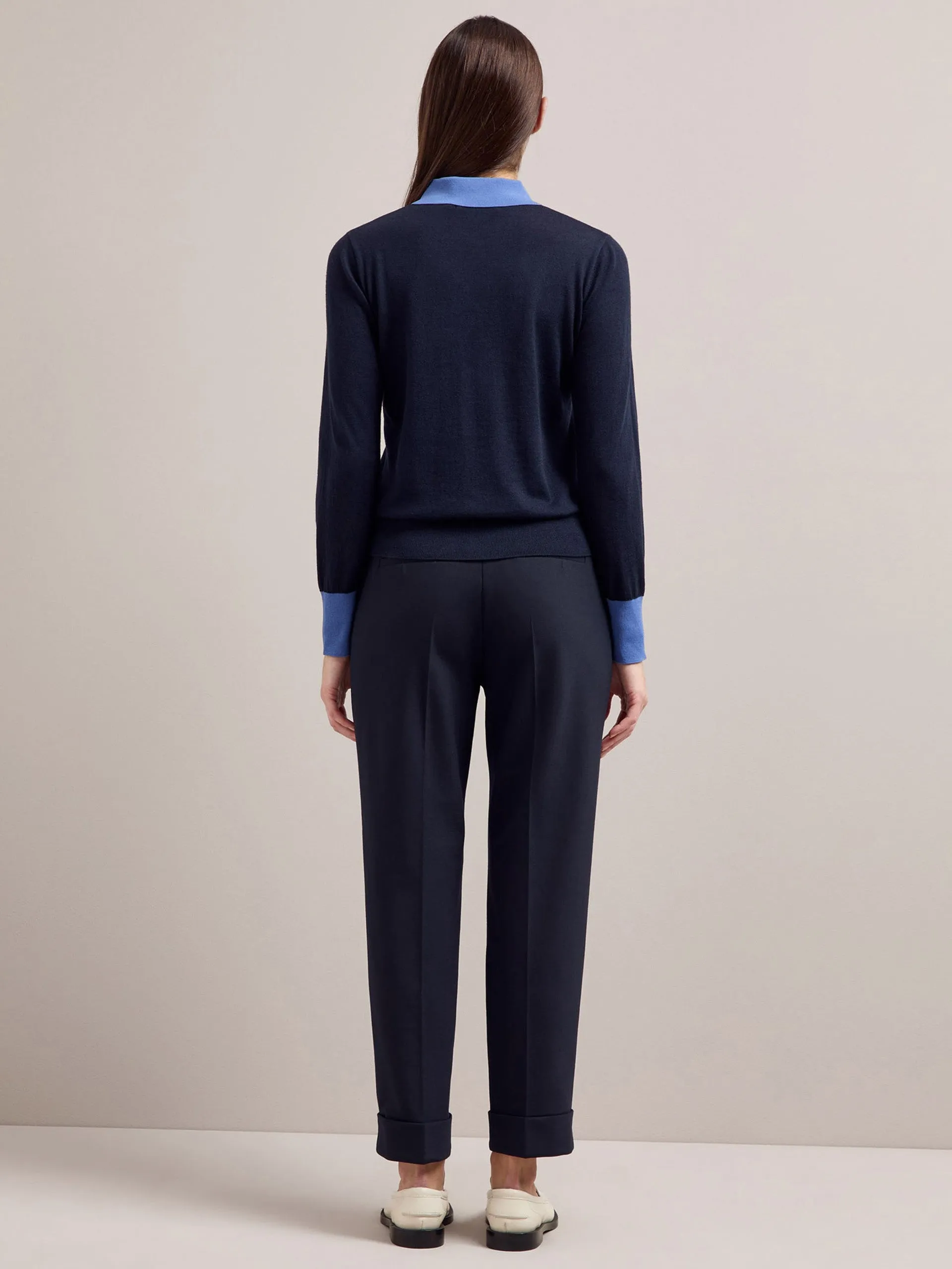 Navy blue colour block Josie silk blend jumper