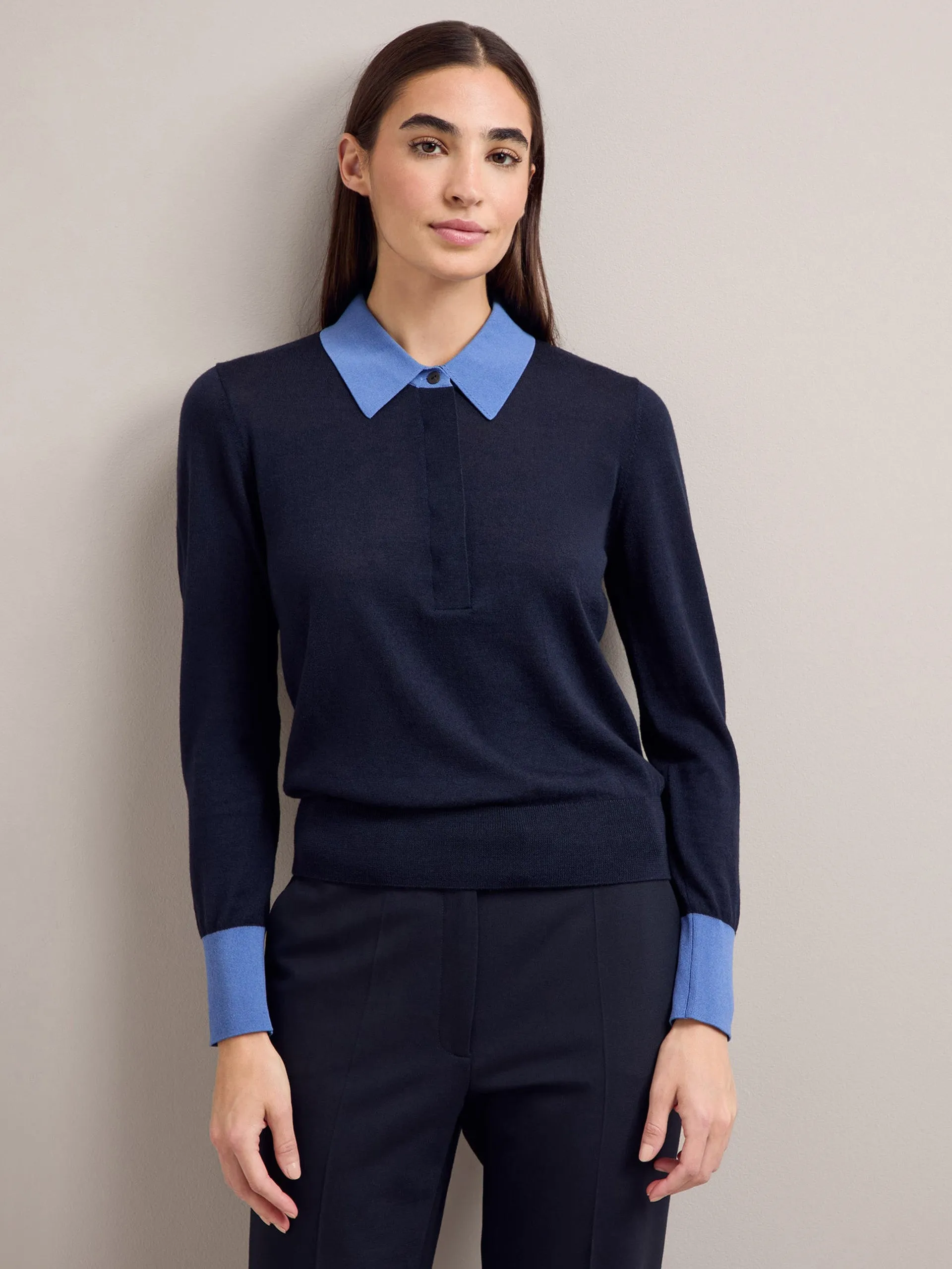 Navy blue colour block Josie silk blend jumper