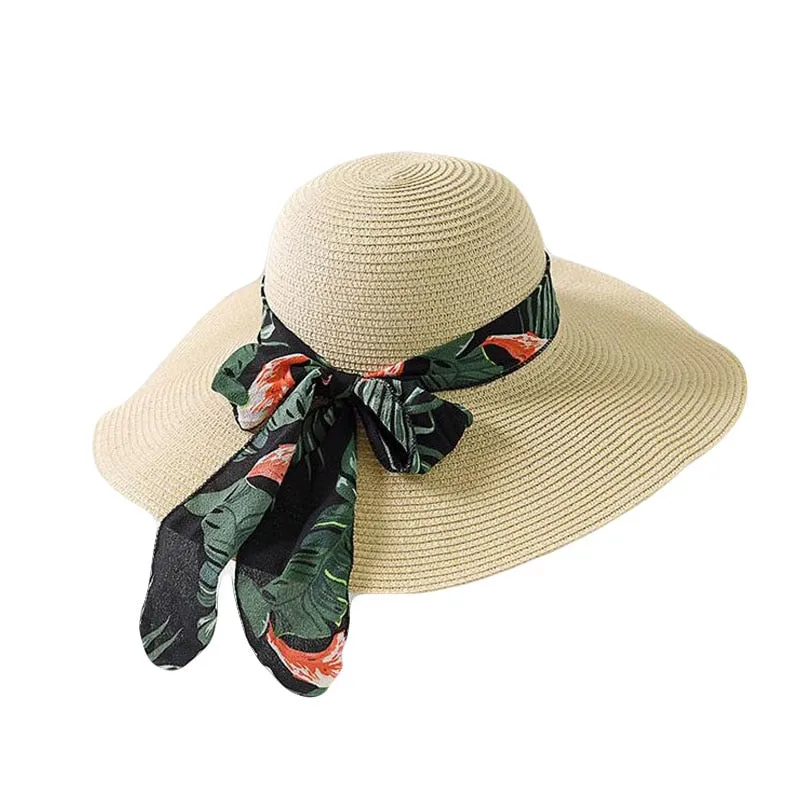 New Summer Female Sun Hat Bow Ribbon Panama Beach Hats For Women Chapeu Feminino Sombrero Floppy Straw