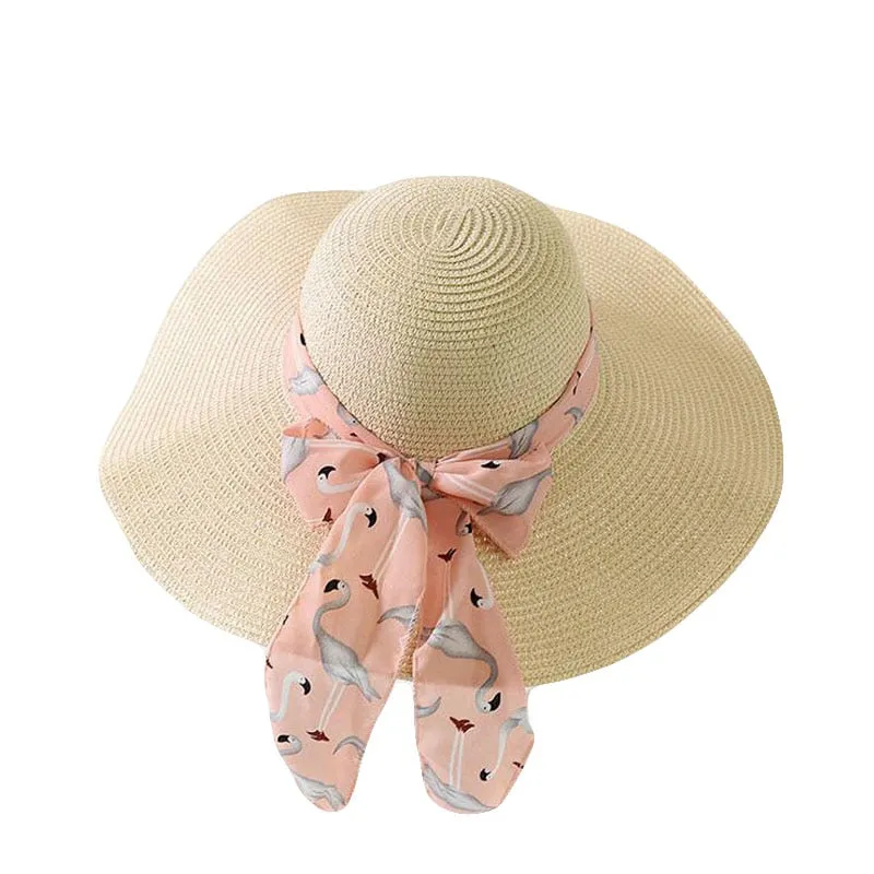 New Summer Female Sun Hat Bow Ribbon Panama Beach Hats For Women Chapeu Feminino Sombrero Floppy Straw