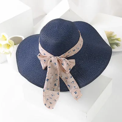 New Summer Female Sun Hat Bow Ribbon Panama Beach Hats For Women Chapeu Feminino Sombrero Floppy Straw