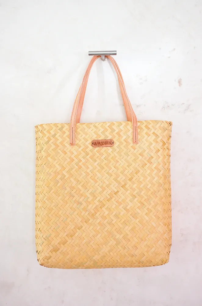 PALMITA / straw tote with leather handles