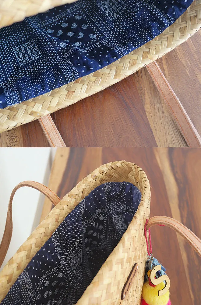 PALMITA / straw tote with leather handles