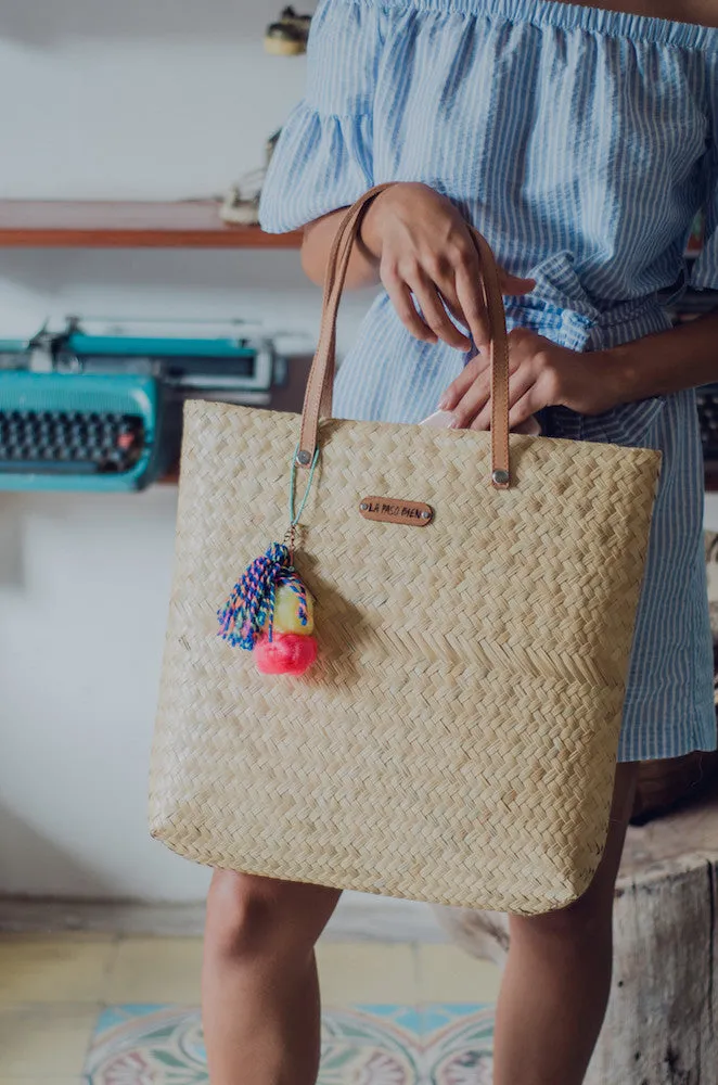 PALMITA / straw tote with leather handles