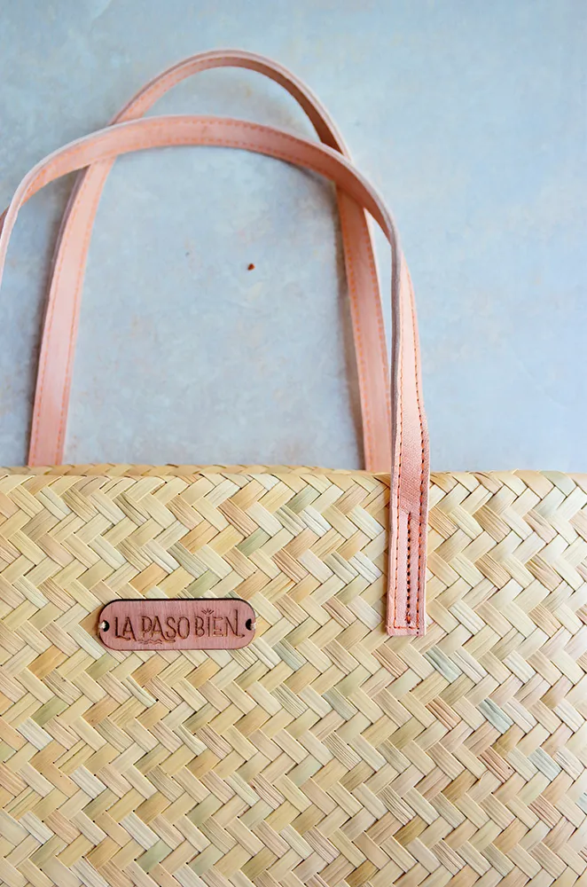 PALMITA / straw tote with leather handles