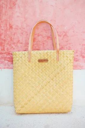 PALMITA / straw tote with leather handles