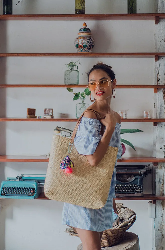 PALMITA / straw tote with leather handles