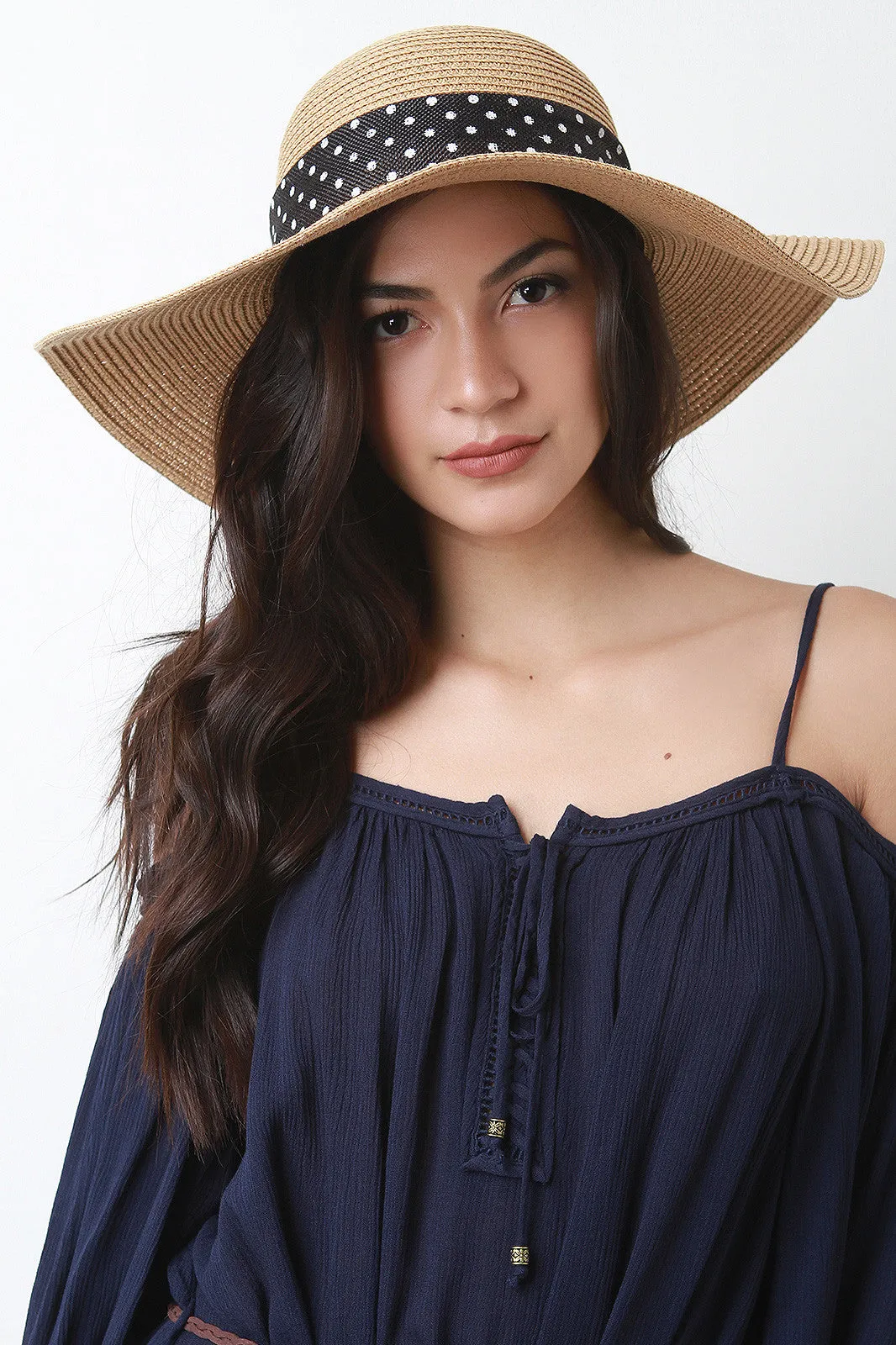 Polka Dot Woven Floppy Hat