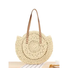 Round shoulder straw woven bag woven bag beach bag fashion women’s bag