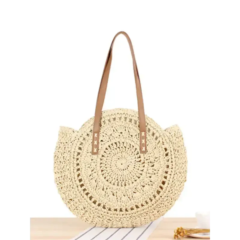 Round shoulder straw woven bag woven bag beach bag fashion women’s bag