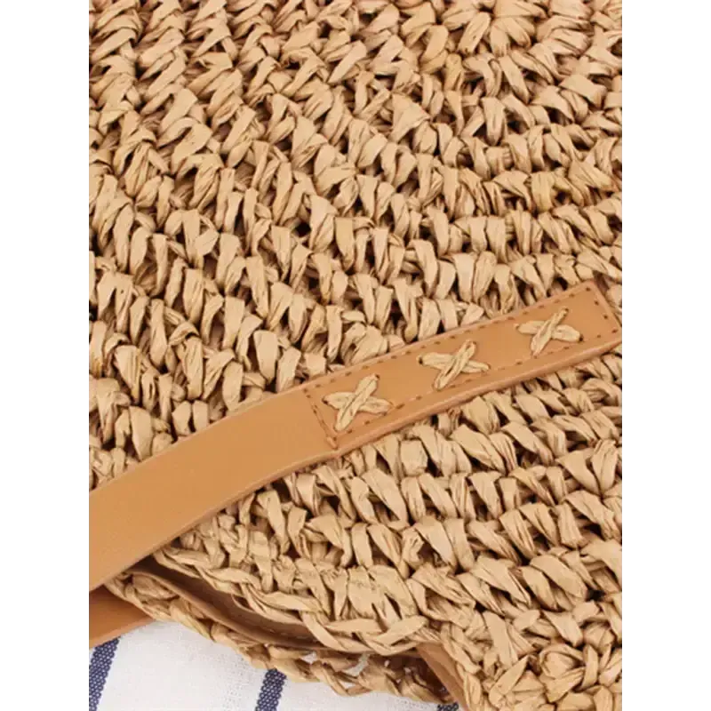 Round shoulder straw woven bag woven bag beach bag fashion women’s bag