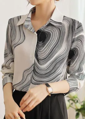 Simple White Peter Pan Collar Print Chiffon Shirt Tops Spring LY0352