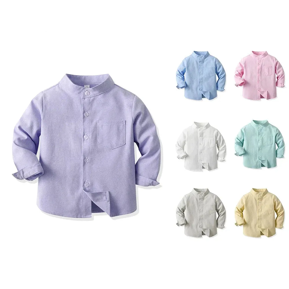 Spring Fall New Children Boys Dress Shirts Kids Long Sleeve Formal Tops Toddler Girls Blouse Clothing