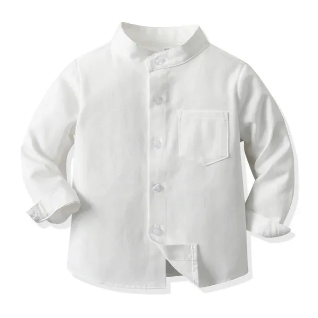 Spring Fall New Children Boys Dress Shirts Kids Long Sleeve Formal Tops Toddler Girls Blouse Clothing