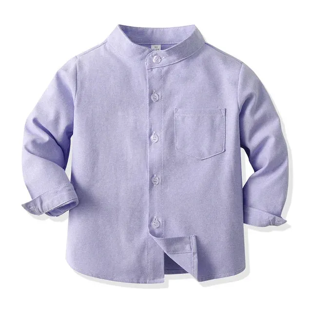 Spring Fall New Children Boys Dress Shirts Kids Long Sleeve Formal Tops Toddler Girls Blouse Clothing