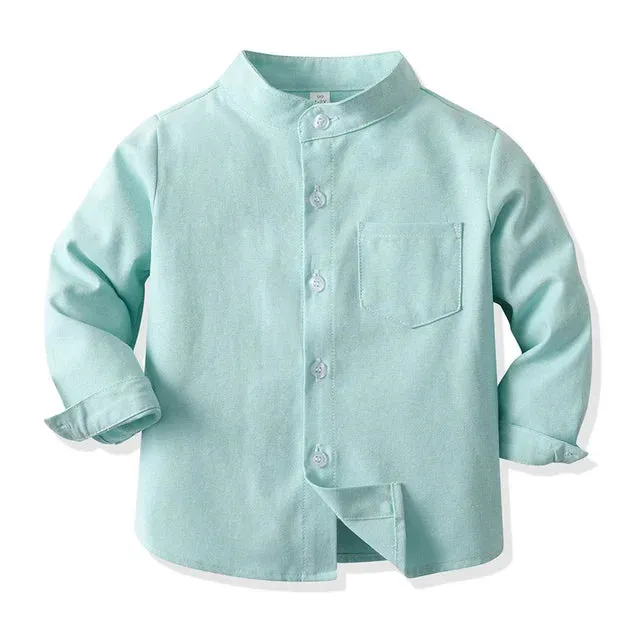 Spring Fall New Children Boys Dress Shirts Kids Long Sleeve Formal Tops Toddler Girls Blouse Clothing