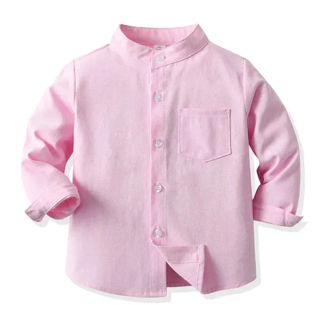 Spring Fall New Children Boys Dress Shirts Kids Long Sleeve Formal Tops Toddler Girls Blouse Clothing