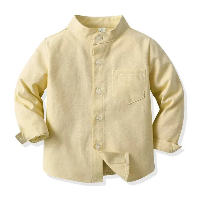 Spring Fall New Children Boys Dress Shirts Kids Long Sleeve Formal Tops Toddler Girls Blouse Clothing