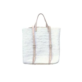 Straw Backpack with White Sequins