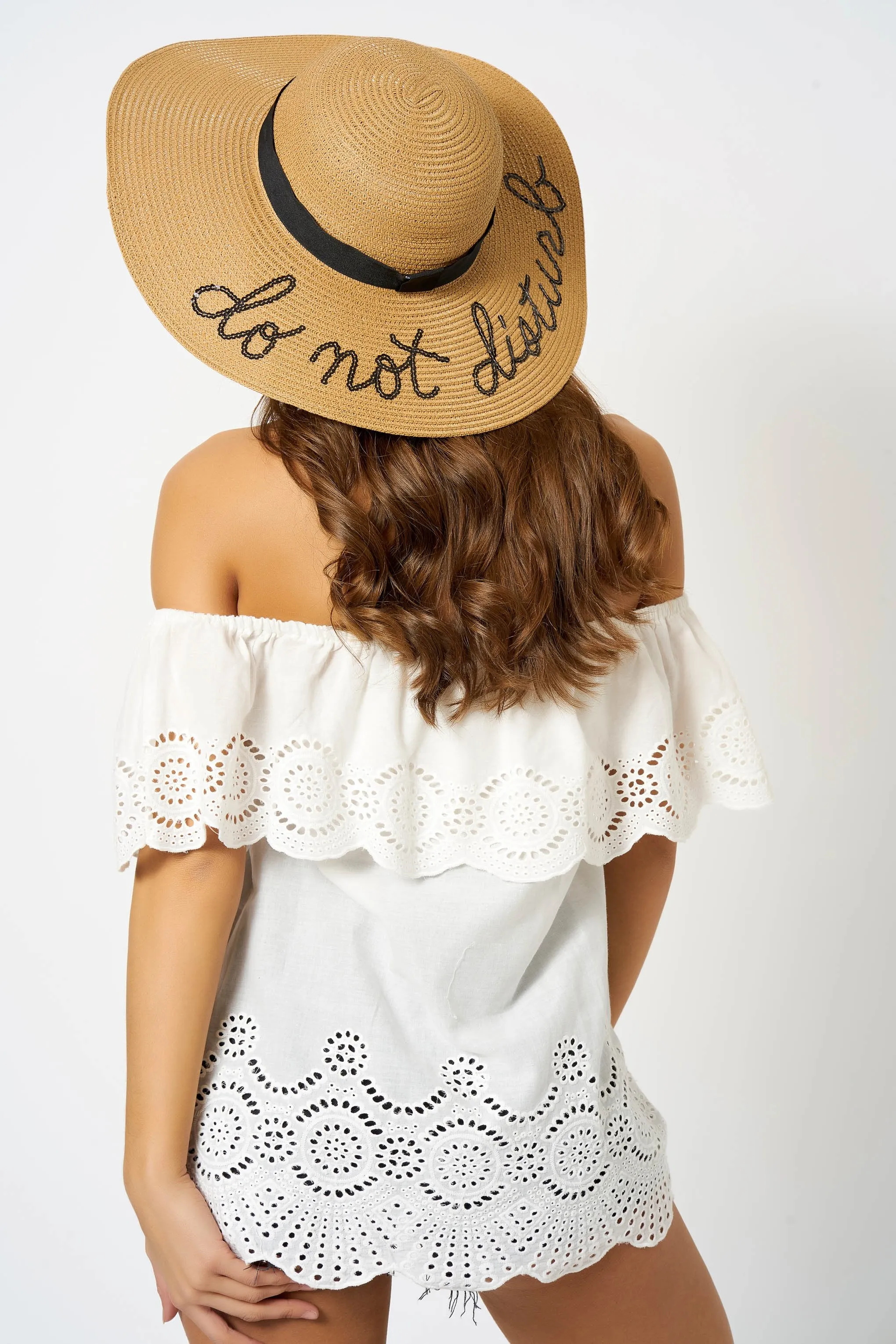 Tan Embroidered Slogan Floppy Hat