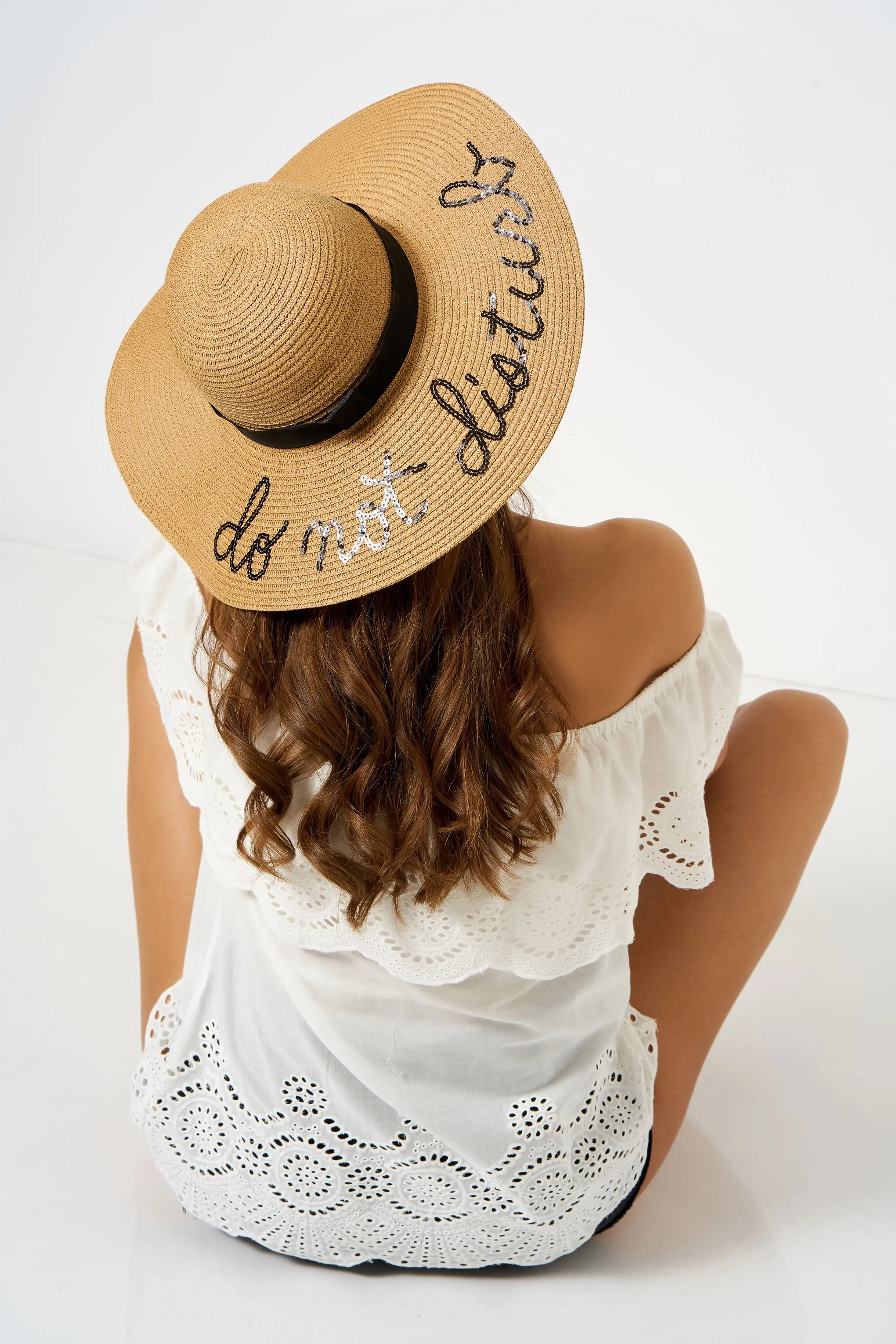 Tan Embroidered Slogan Floppy Hat