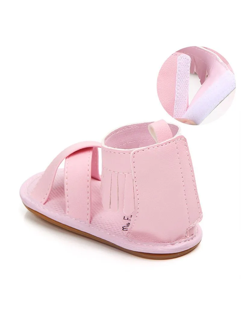 Tassel Trim Shoes Solid Color Slip-on Baby Sandals