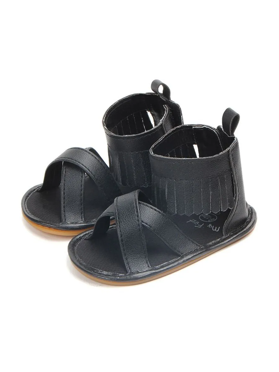 Tassel Trim Shoes Solid Color Slip-on Baby Sandals