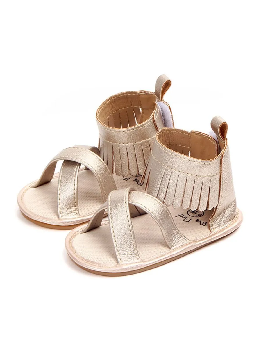 Tassel Trim Shoes Solid Color Slip-on Baby Sandals