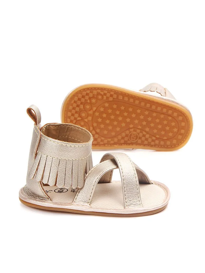 Tassel Trim Shoes Solid Color Slip-on Baby Sandals