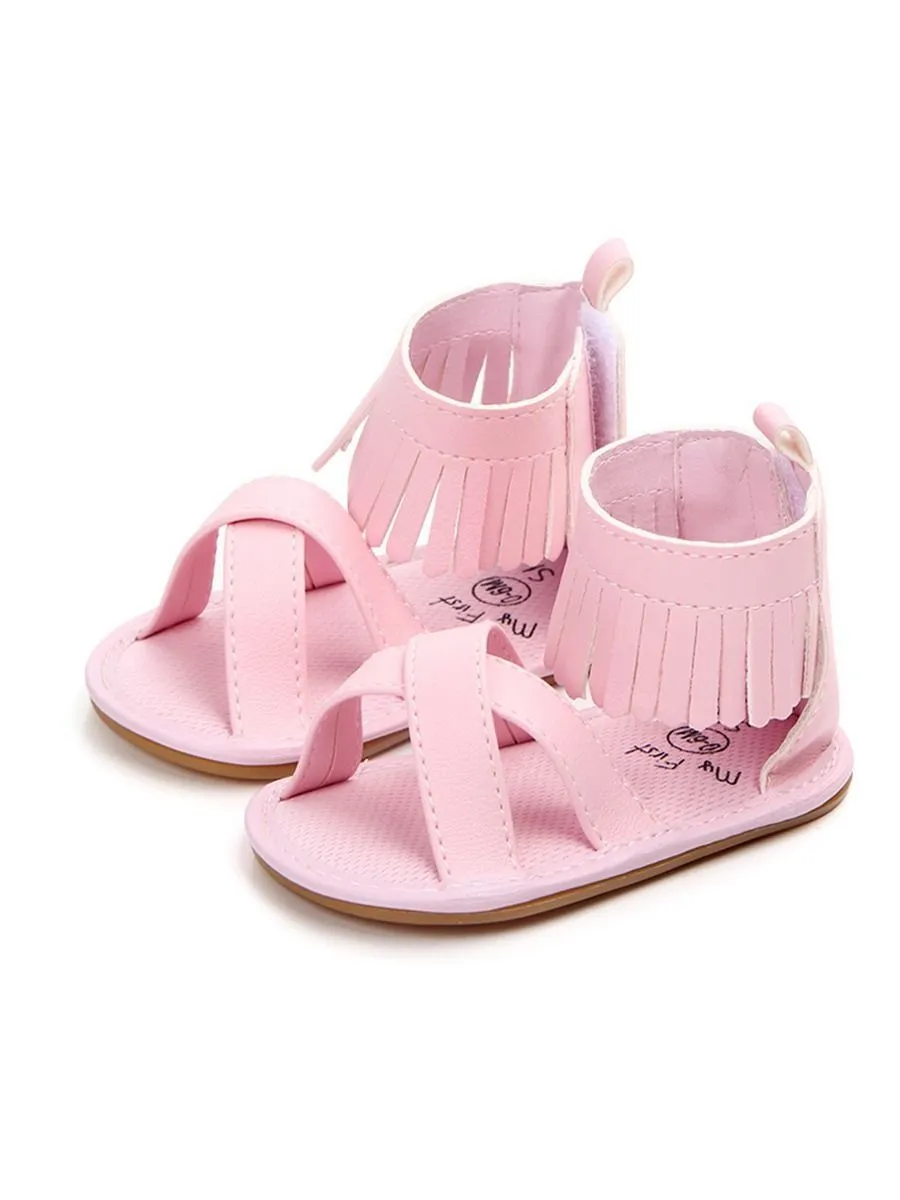 Tassel Trim Shoes Solid Color Slip-on Baby Sandals