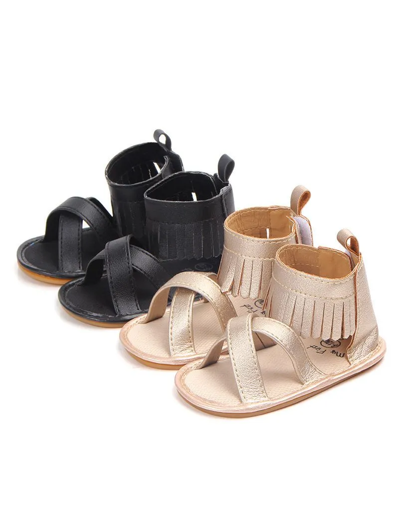 Tassel Trim Shoes Solid Color Slip-on Baby Sandals