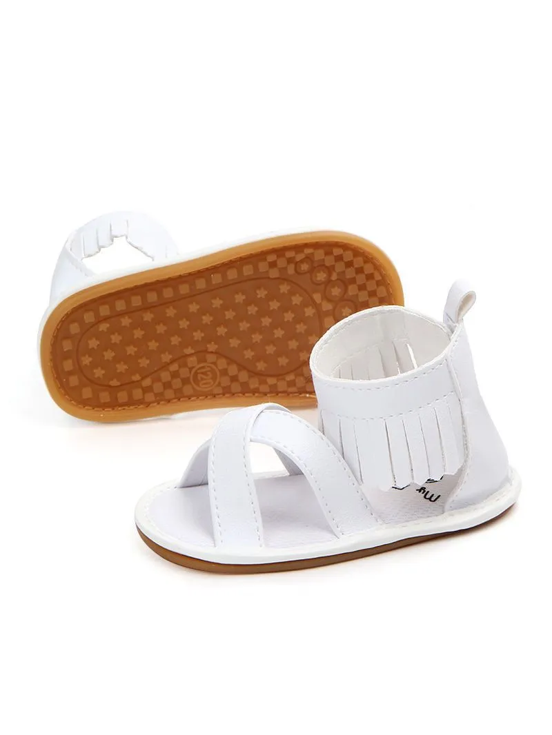 Tassel Trim Shoes Solid Color Slip-on Baby Sandals