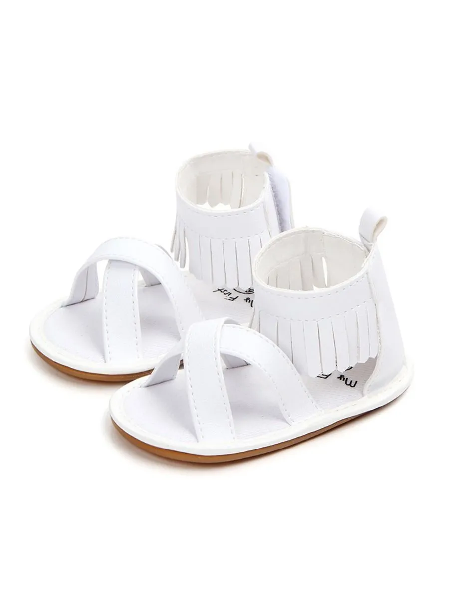 Tassel Trim Shoes Solid Color Slip-on Baby Sandals