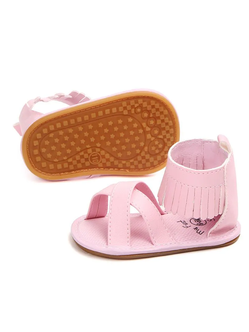 Tassel Trim Shoes Solid Color Slip-on Baby Sandals