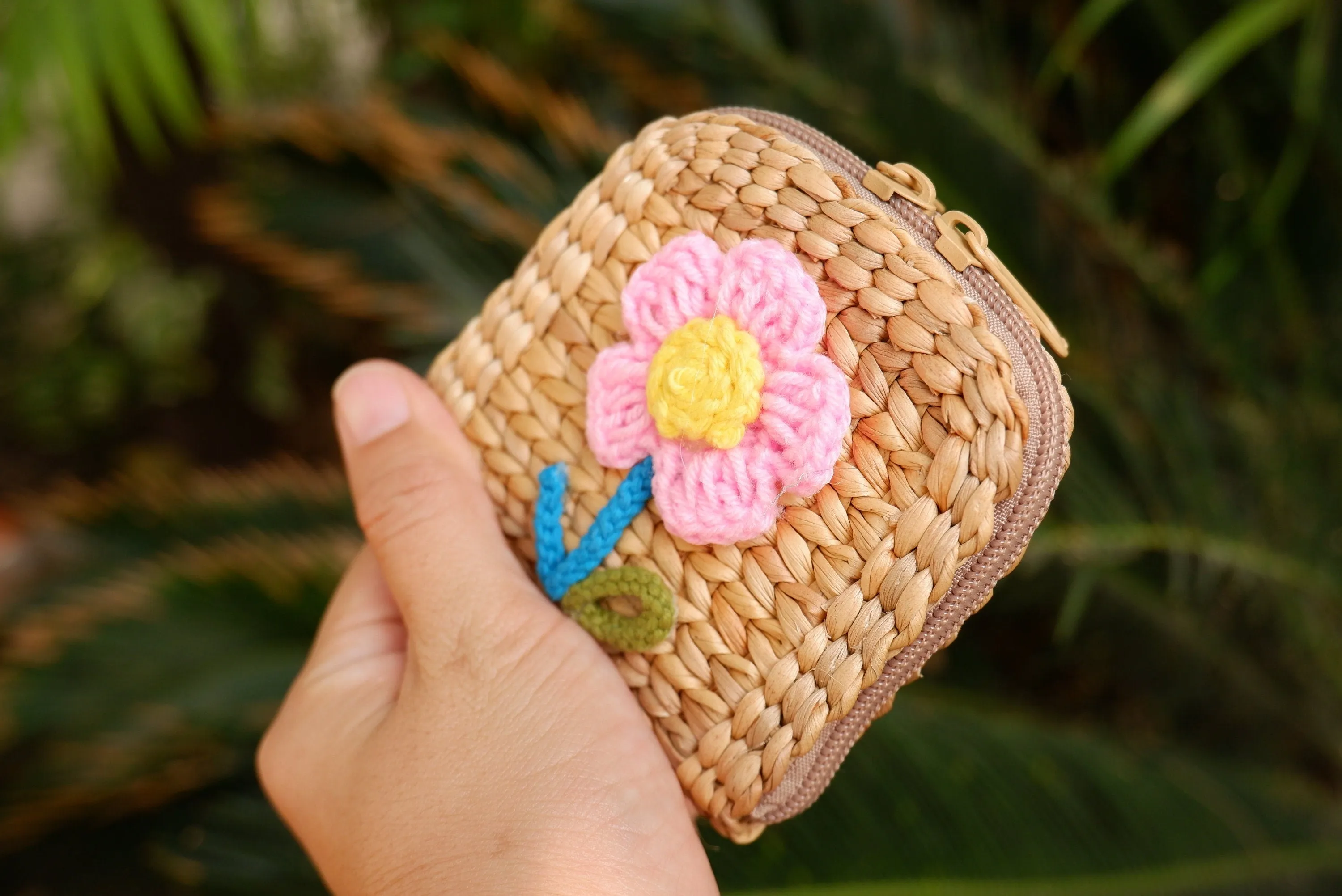 wedding favour bags, flower coin purse, straw coin pouch