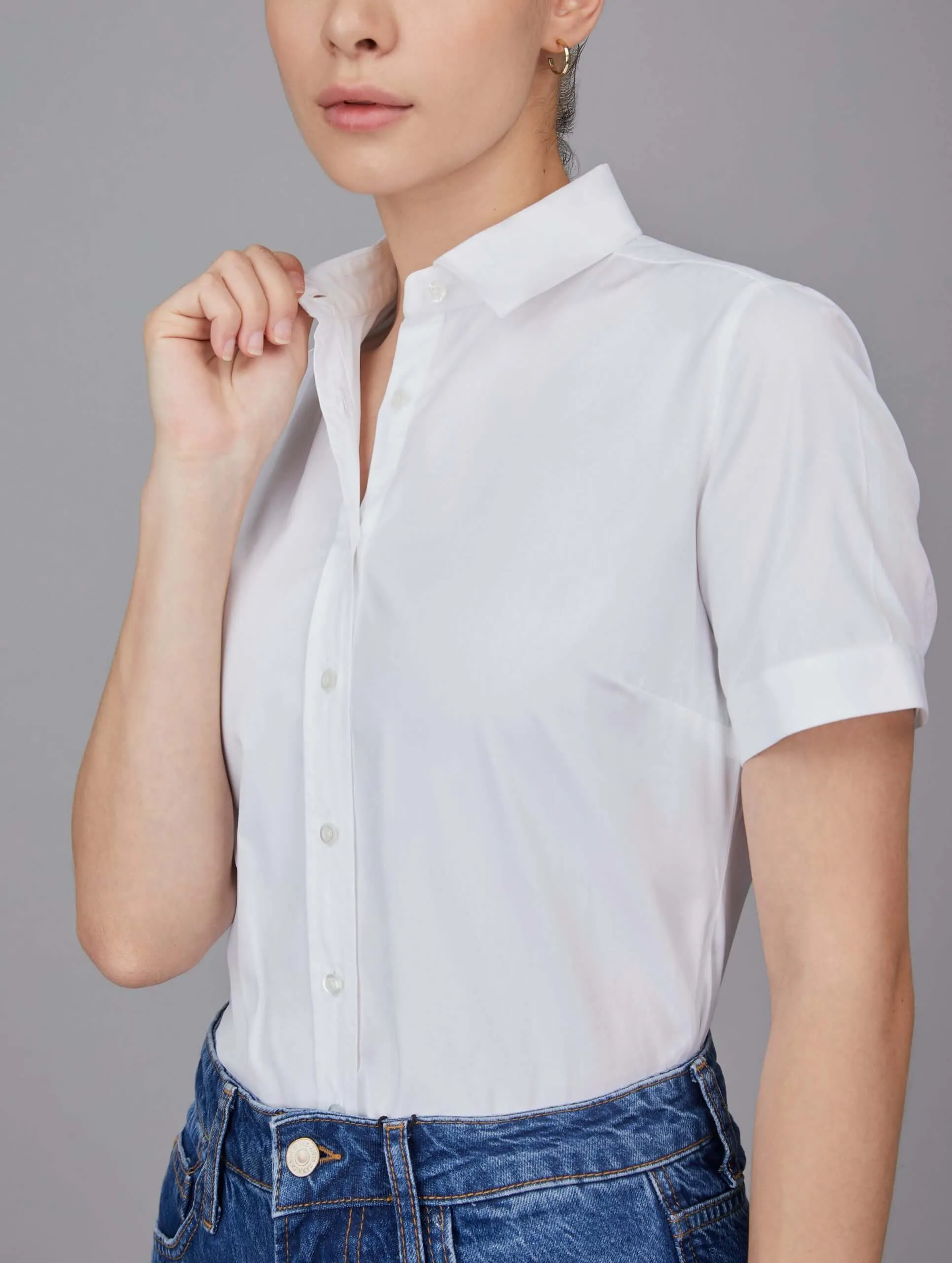 White Tailored Short-Sleeve Fitted Shirt