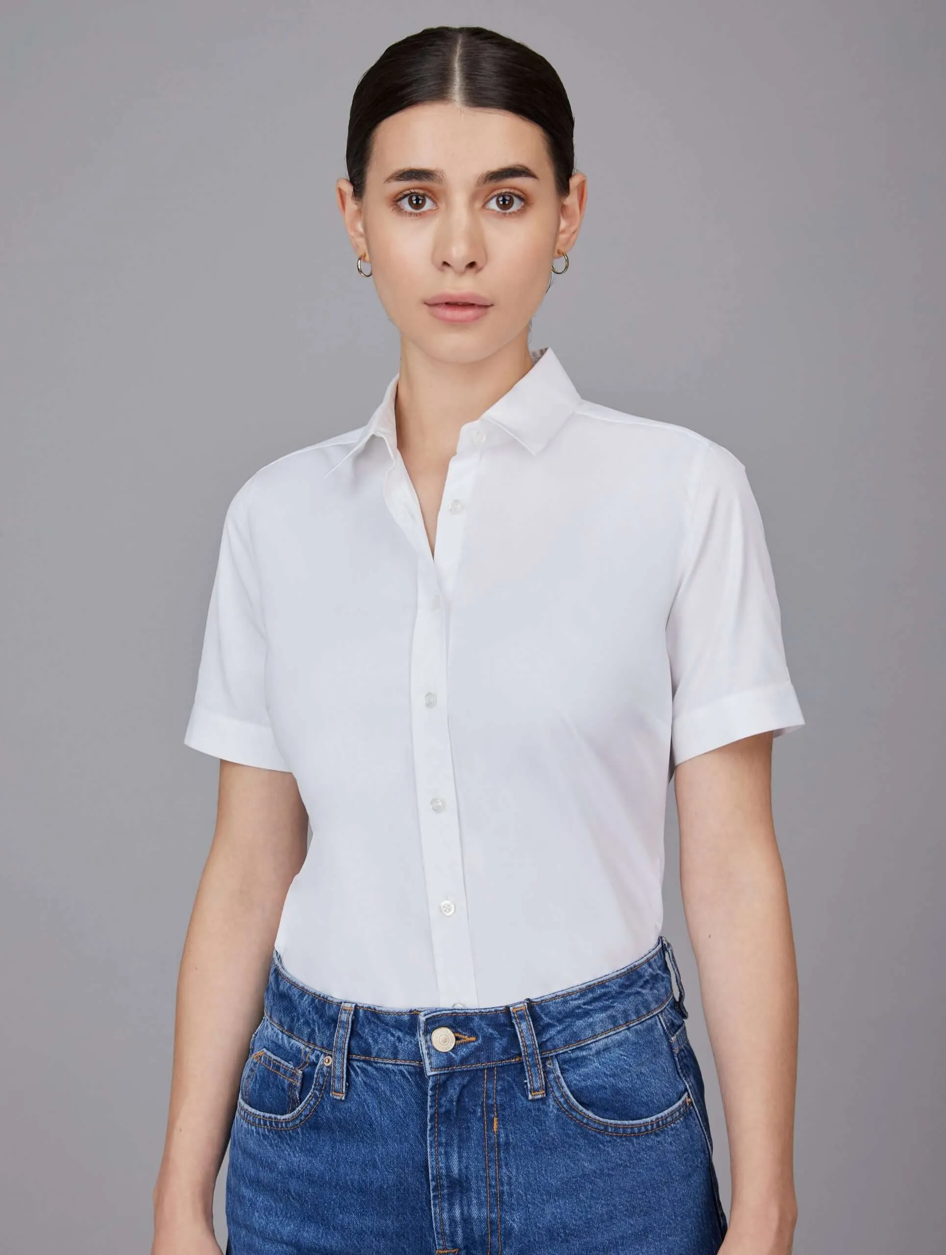 White Tailored Short-Sleeve Fitted Shirt