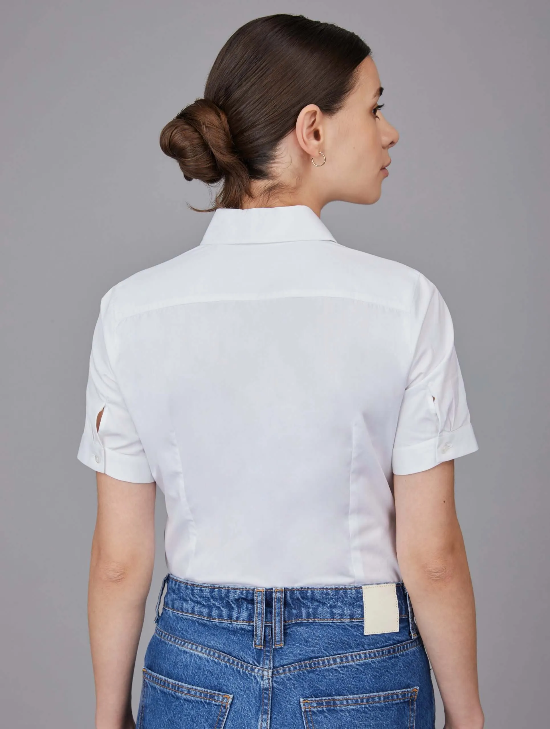 White Tailored Short-Sleeve Fitted Shirt