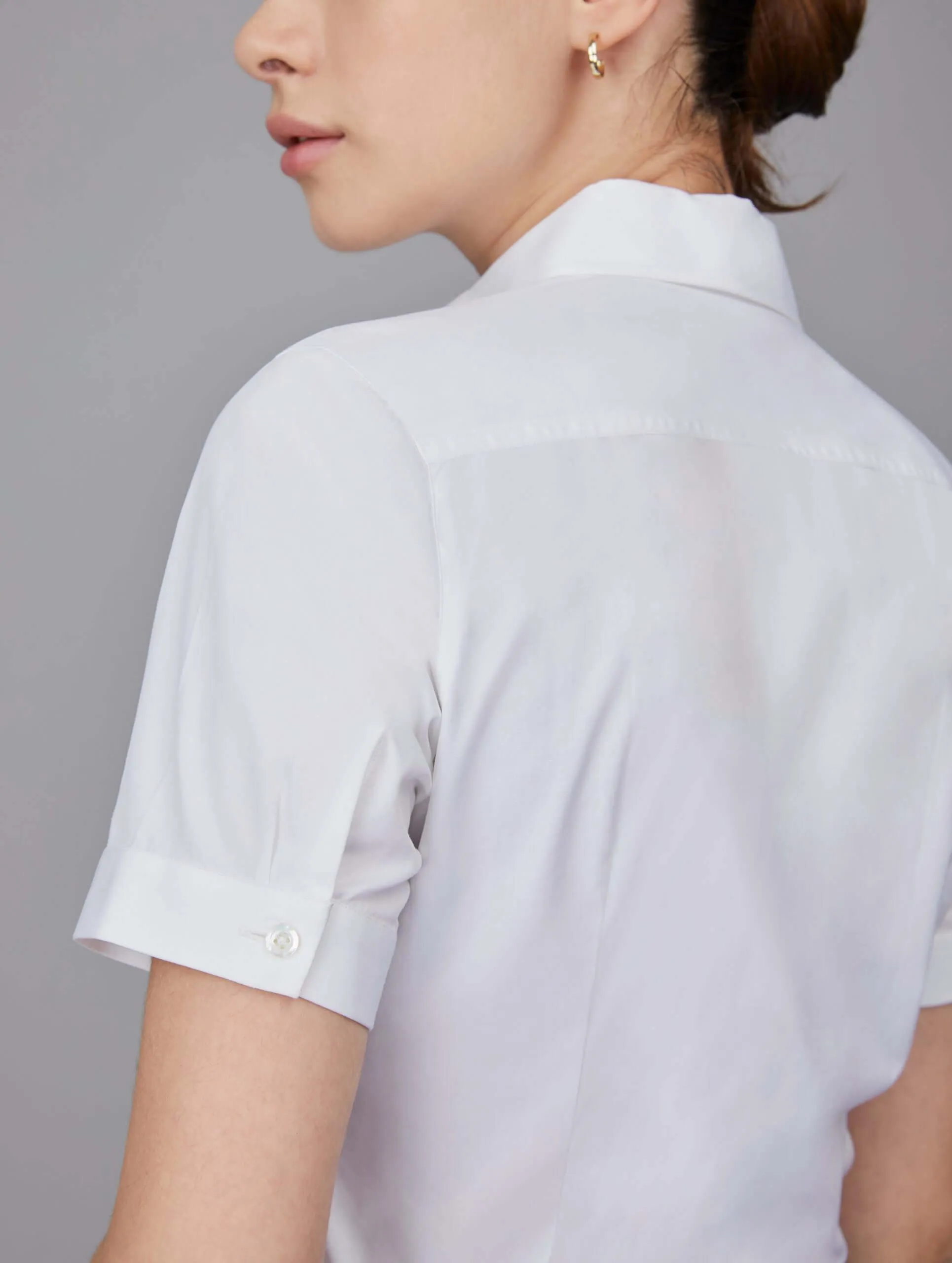 White Tailored Short-Sleeve Fitted Shirt