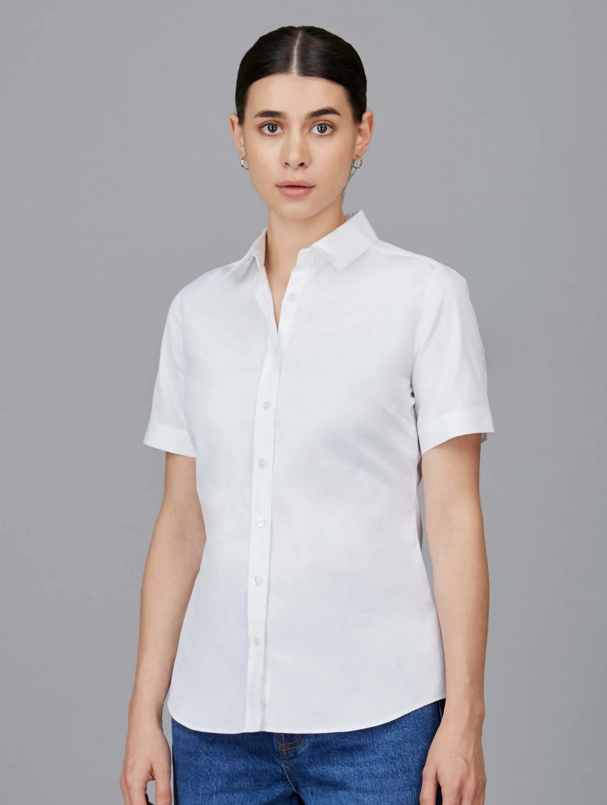 White Tailored Short-Sleeve Fitted Shirt