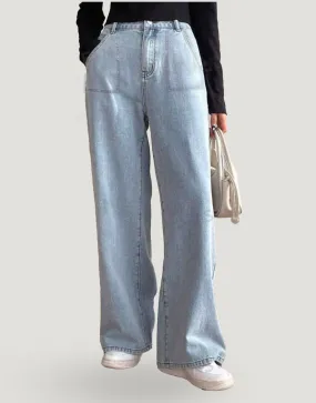 Wide Leg Flap Pocket Jeans Light Blue