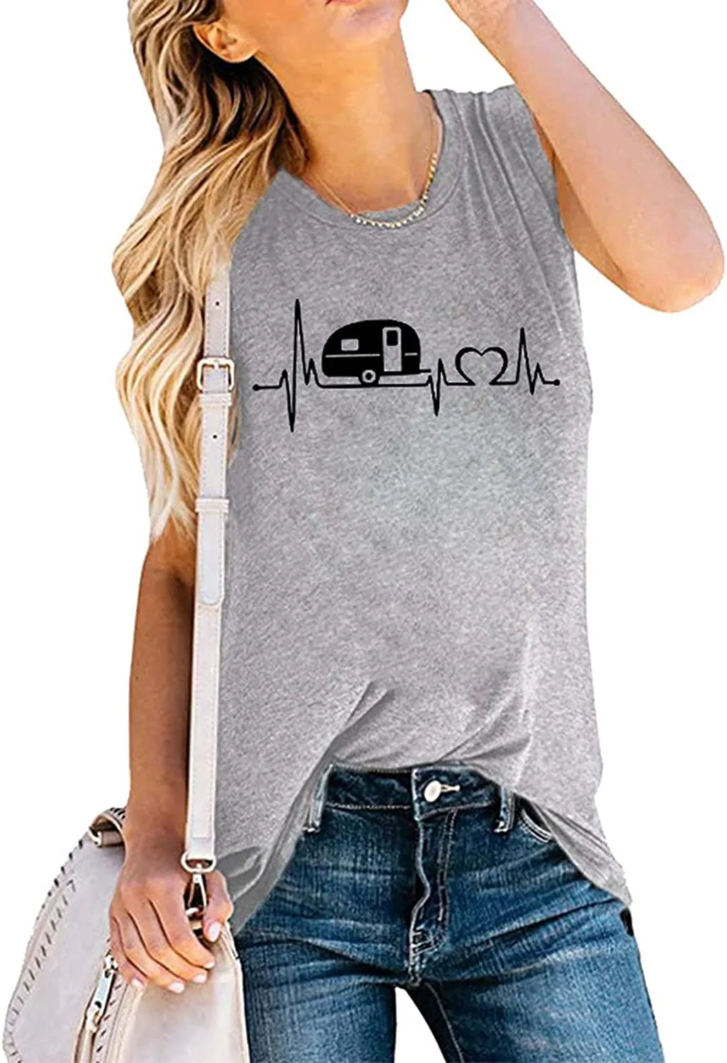 Women ECG Heart Tank Tops Camper Love Shirt