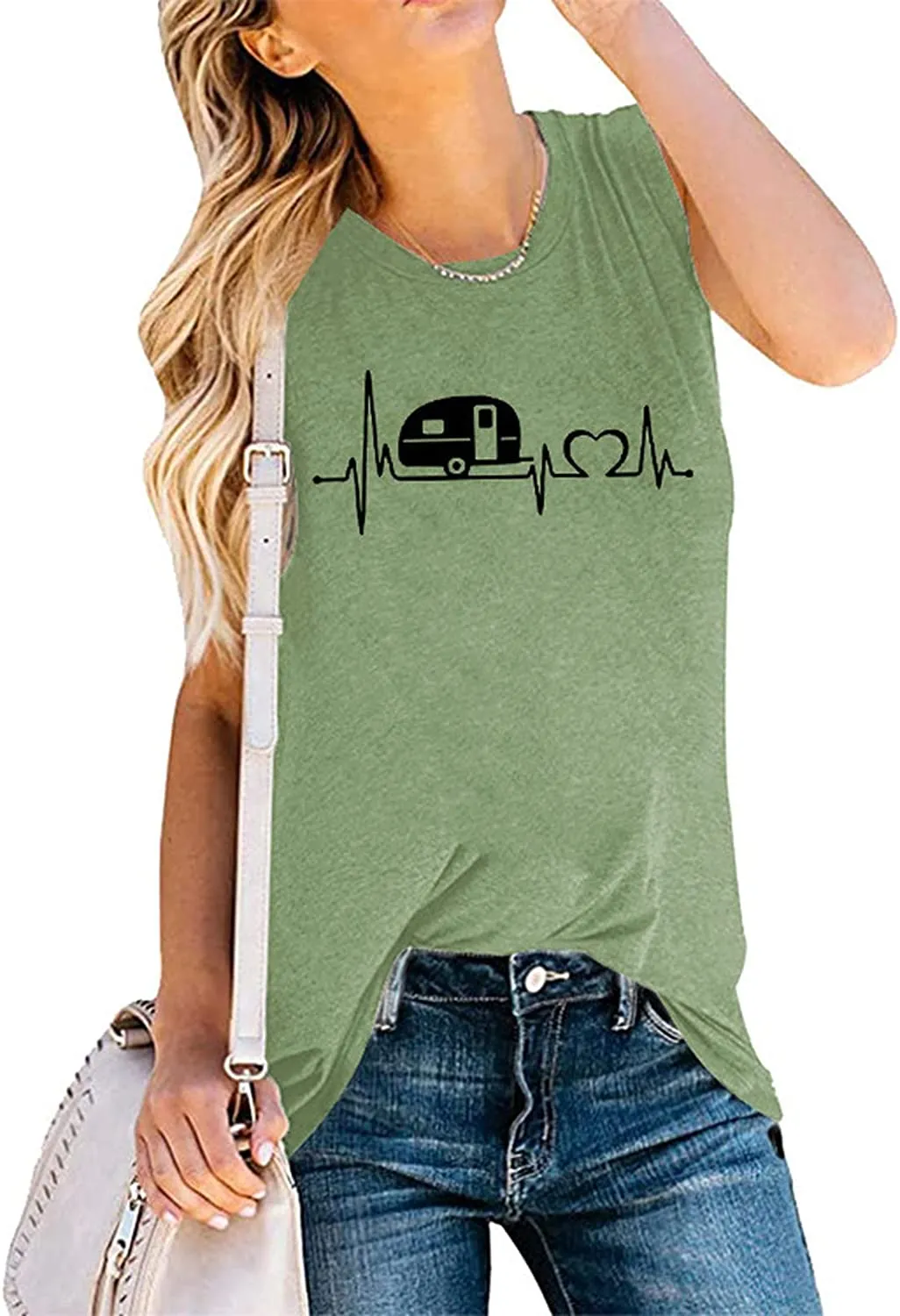 Women ECG Heart Tank Tops Camper Love Shirt