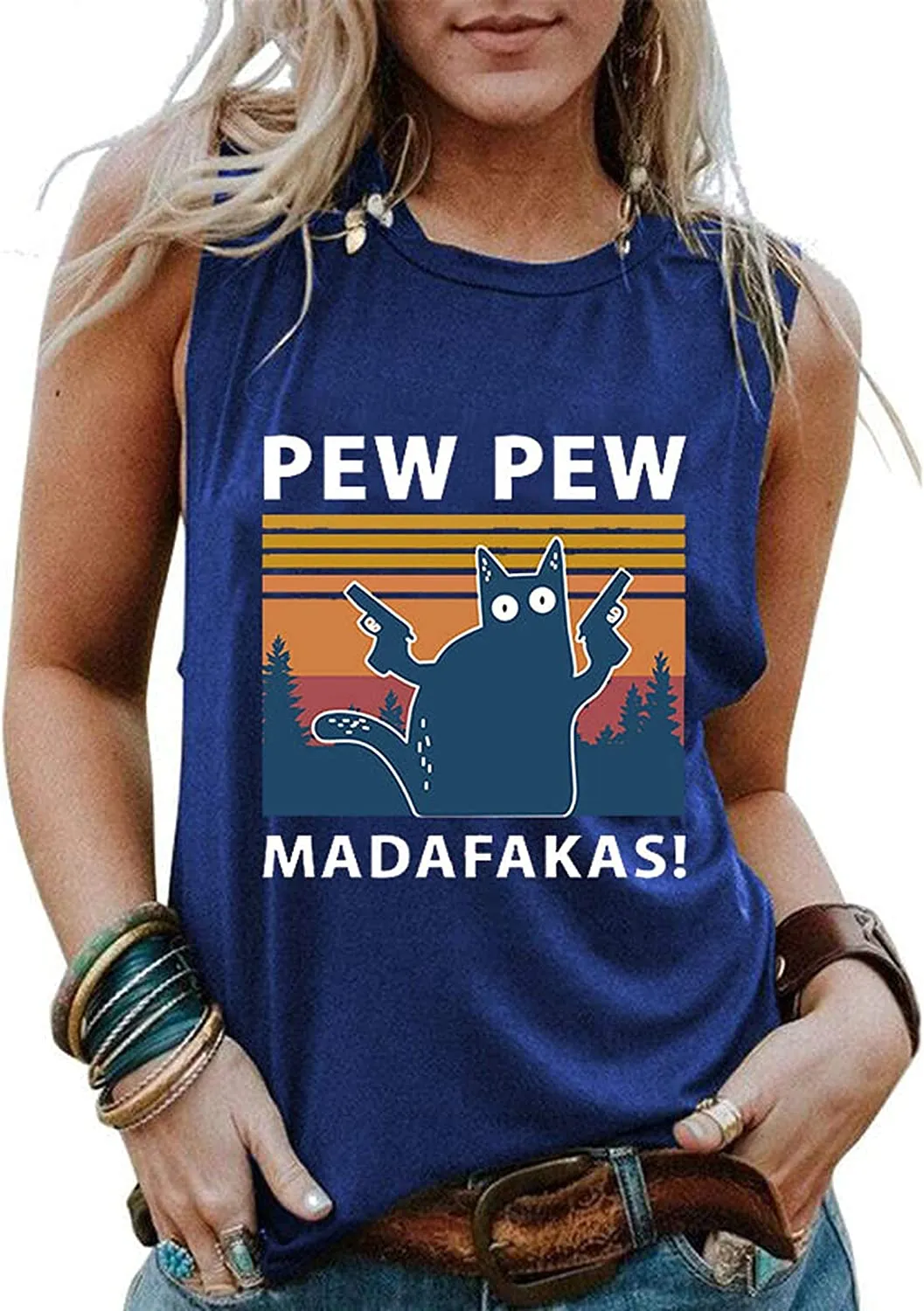 Women Pew Pew Madafakas Shirt Funny Pew Pew Cat Shirt Women Graphic Tank Top