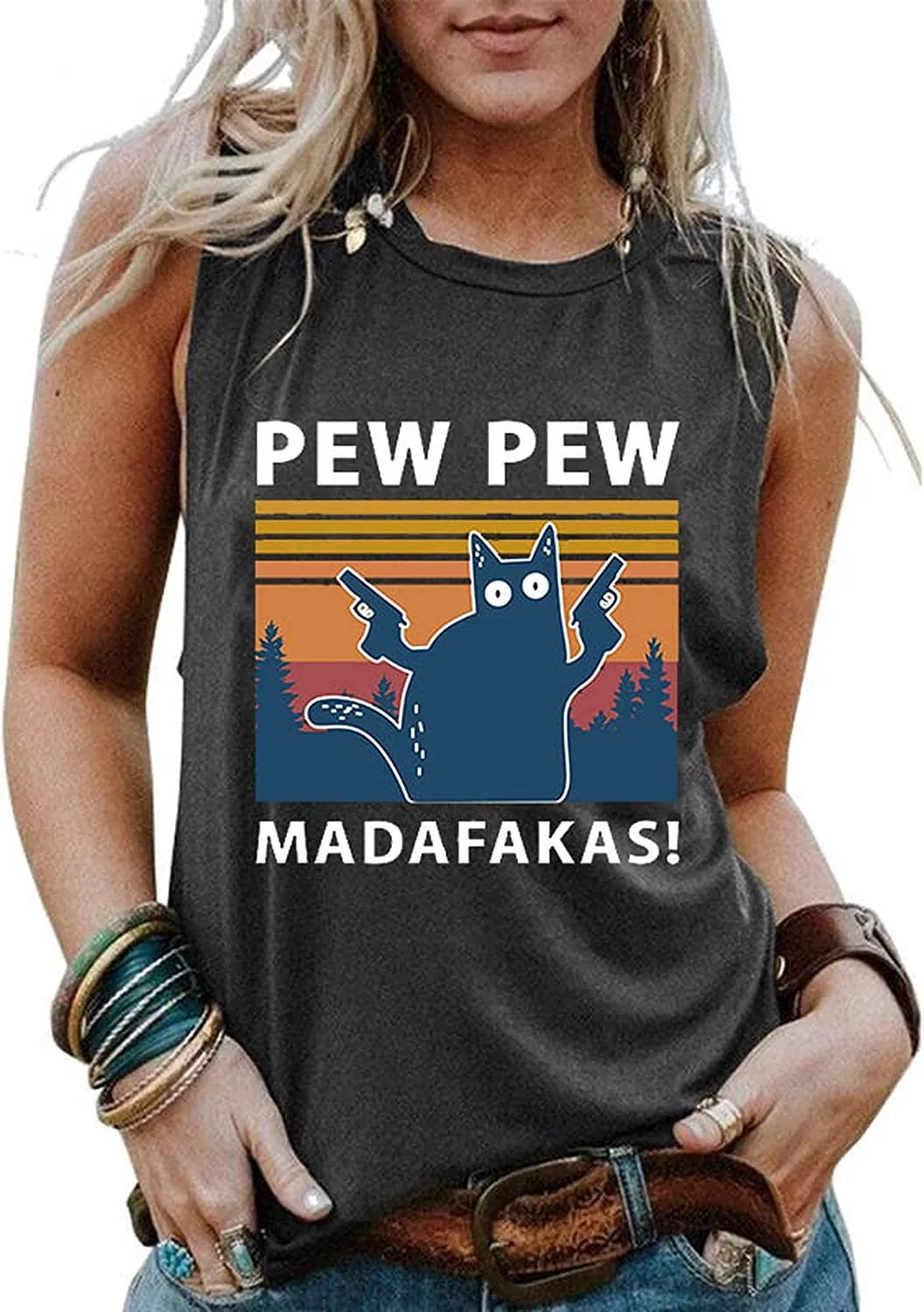 Women Pew Pew Madafakas Shirt Funny Pew Pew Cat Shirt Women Graphic Tank Top